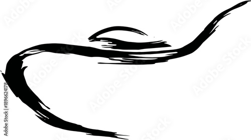 A flowing, abstract composition in black ink against a white background, suggesting organic movement