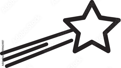 Stylized black outline of a shooting star, with thick lines and a simple, minimalistic design
