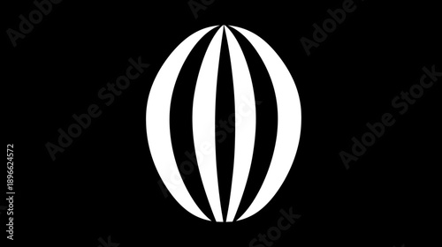 Black and white abstract artwork featuring an oval shape made of vertical stripes