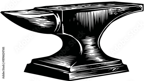 A black and white illustration of an anvil, used for blacksmithing, with graphic style