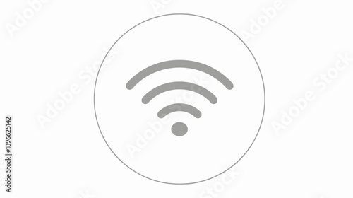 A grayscale icon featuring a wireless signal enclosed in a circle, isolated on a white background