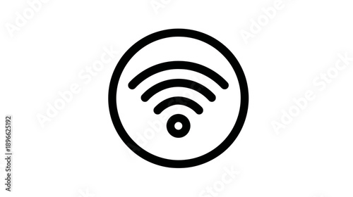 A black and white, minimalist icon depicting a wifi signal, with curved lines