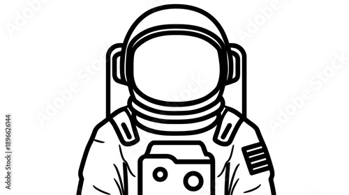 A detailed, minimalist monochrome illustration of an astronaut in a spacesuit