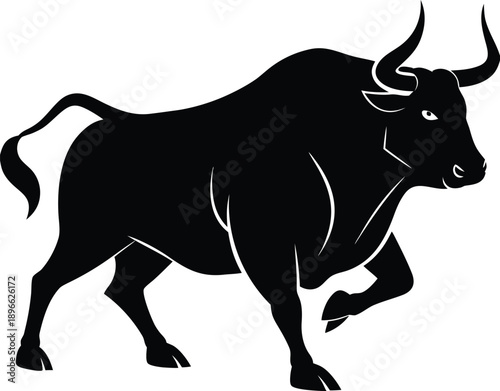 Powerful Bull Silhouette Vector Illustration For Strength And Wildlife