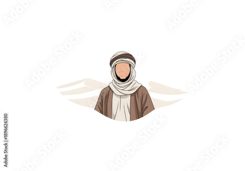 Arab bedouin man in desert dunes png on transparent background