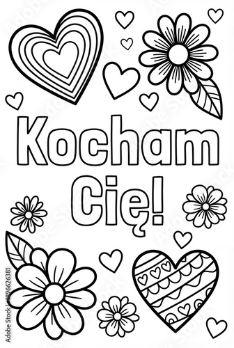 Kocham Cię napis, ilustracja