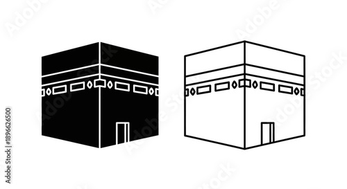 Kaaba icon islamic symbol black white simple Vector