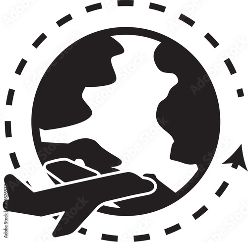 Airplane flying around the globe travel illustration