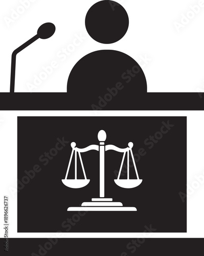 Lawyer Or Judge At The Podium With Scale Of Justice