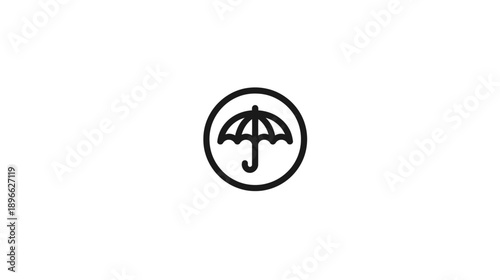 A black umbrella symbol, within a circle, floats in the center against a white background