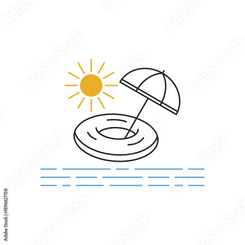 summer relaxation logo icon with floating buoy and umbrella