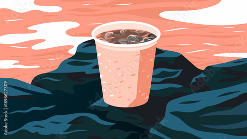 A chilled glass of refreshing drink with ice and fruit.