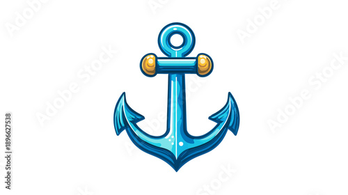 A cartoon illustration of an anchor in shades of blue and gold against a white background