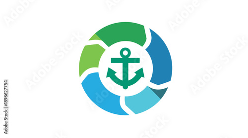 A graphical representation featuring an anchor icon in the center of a colored circular design