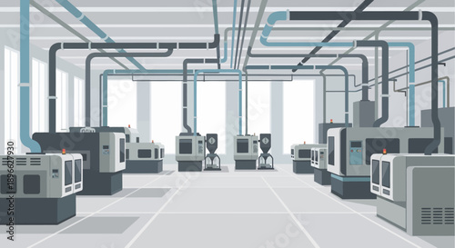 Modern science laboratory illustration with advanced equipment microscope, chemical beakers, and fume hood, ready for research and experiments in a clean urban setting