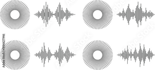 Visual representation of sound waves and circular patterns in a graphic illustration from a direct viewpoint