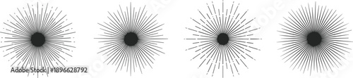 A group of four abstract black and white illustrations of spiky circular patterns viewed from directly above
