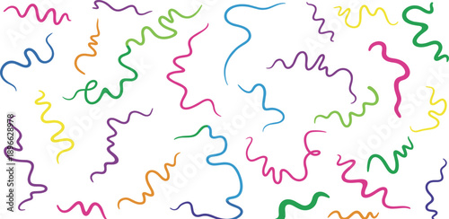 Colorful squiggly lines pattern viewed from directly above in a lively artistic environment