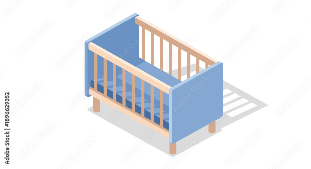 Obraz premium Blue Baby Crib with Wooden Frame.