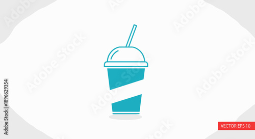 Blue Slushy Drink with Straw Icon.