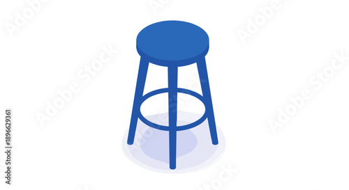 Blue Stool with Three Legs and Footrest.