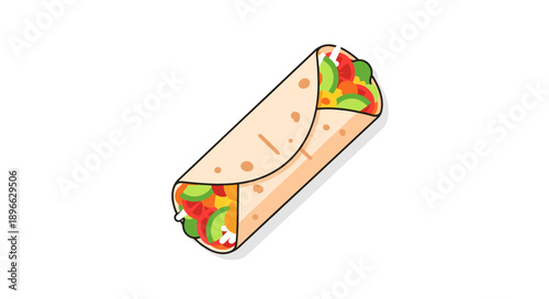 Colorful Burrito with Fresh Vegetables Inside.