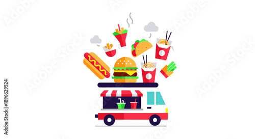 Colorful Food Truck with Tasty Dishes.
