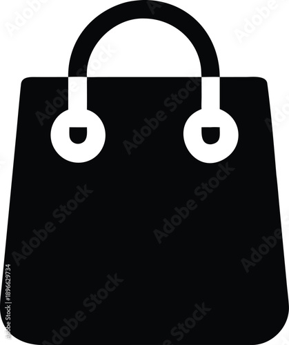 Black Handbag Icon with White Accents on Solid Background