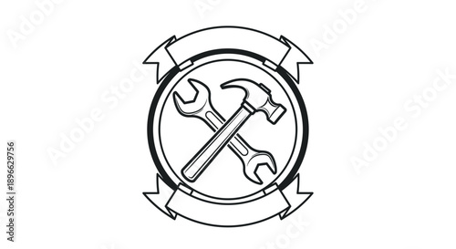 Hammer and Wrench Crossed Tools Emblem.