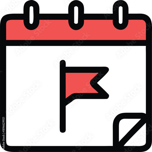 Calendar Icon with Red Flag and Black Outline