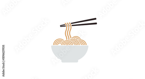 Noodles in Bowl with Chopsticks.