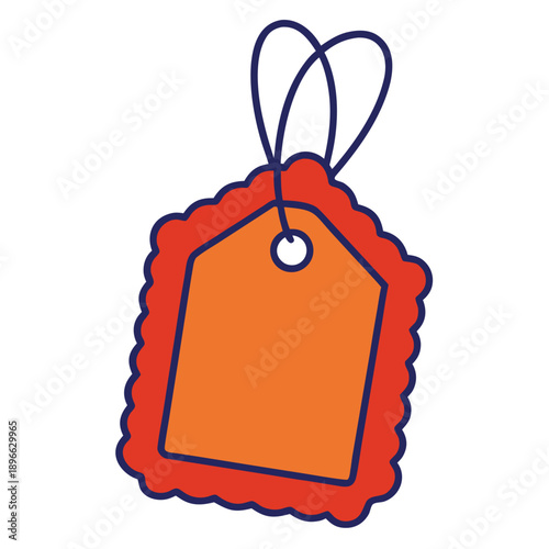 Colorful Orange Tag with Blue Strings on White Background