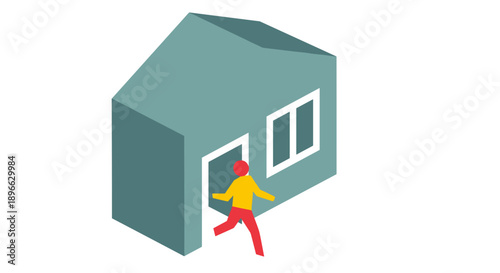 Person Entering House Illustration Simple Design.