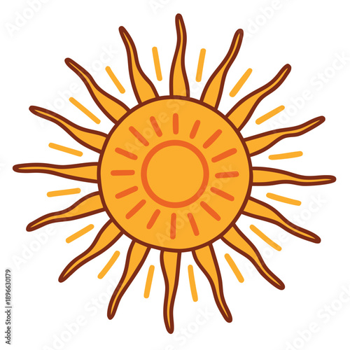 Cartoon Sun Icon with Orange Rays on White Background