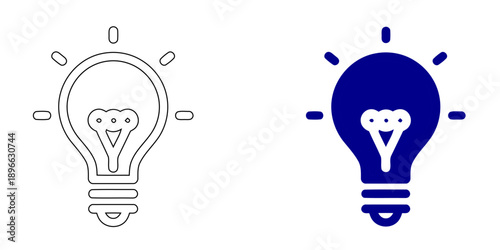 Light Bulb Icon , Outline and Solid Blue Silhouette, Creative Idea Symbol for Innovation, Energy Efficiency Illustration, Brainstorming and Solution Vector Graphic, 4K