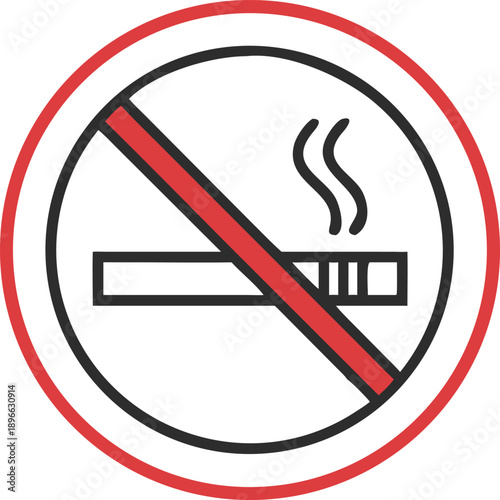 A bold red circle sign clearly prohibiting smoking with a crossed cigarette.