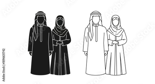 Arabic traditional clothing couple family portrait Vector