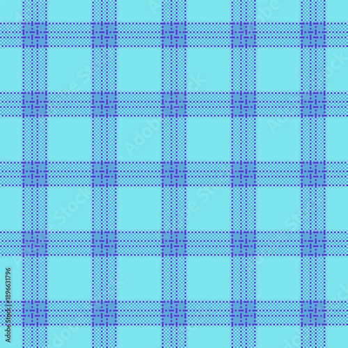 Purchase fabric seamless pattern, teenage check vector textile. Fibre background texture tartan plaid in cyan and indigo colors.