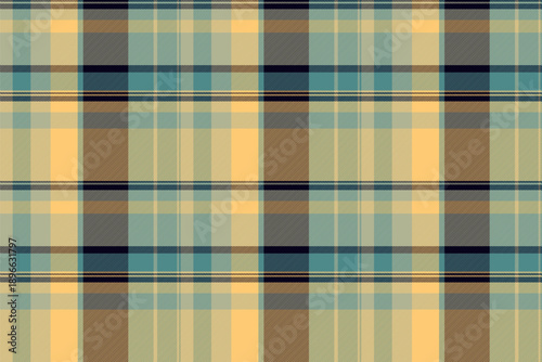Tan plaid texture pattern, industrial seamless fabric check. Down textile vector tartan background in amber and pastel colors.