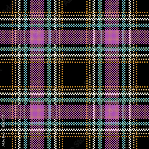  Elegant forest green tartan plaid with bold white bands and accented with fine mustard yellow and light blue stripes, ideal for traditional seasonal apparel.