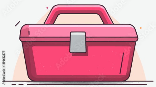 A pink tool box illustration with a handle, clasp, and background gradients. The design appears simplistic and flat