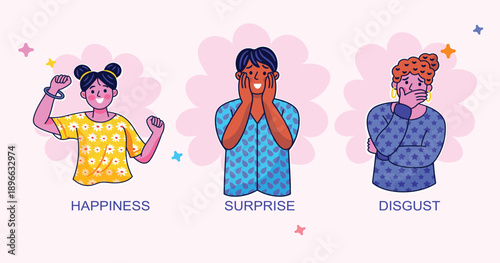 Young Man Feeling Surprised and Excited Expression Character Illustration