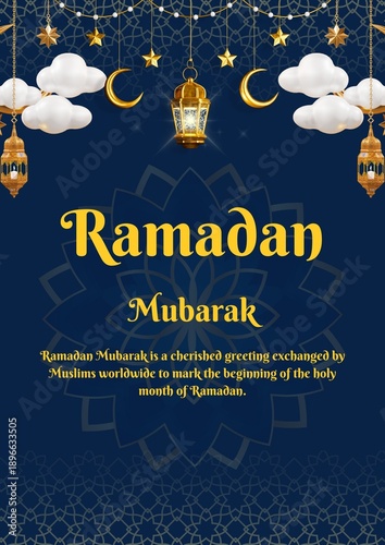 Ramadhan Mubarak Greeting Poster with Mosque Dome and Religious Educational Text