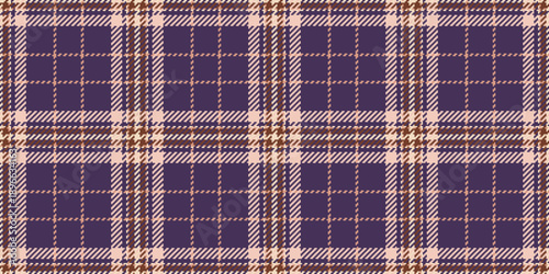Track tartan seamless textile, classical vector plaid fabric. Design texture check pattern background in violet and light colors.