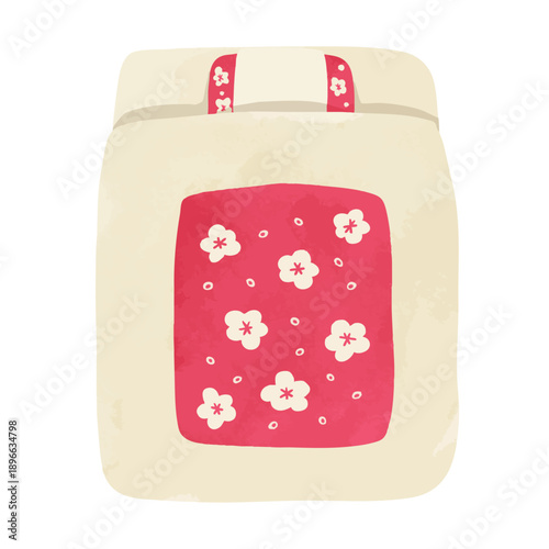 梅の花柄の布団　水彩風ベクター手描きイラスト
