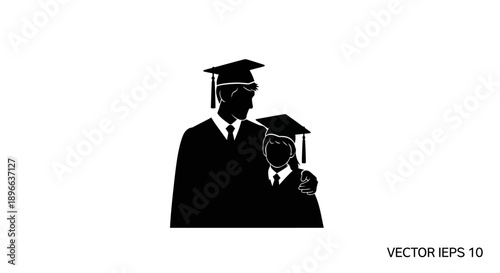 Silhouette illustration of graduates in academic dress and cap.
