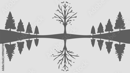 Serene mountain landscape with mirrored forest and lake