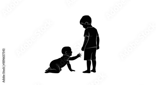 Silhouette illustration of a baby reaching for an older child on a white background.