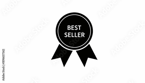 Best seller badge vector illustration with ribbon on white background.