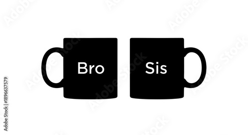 Two black mugs with the words Bro and Sis on a white background.